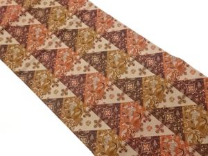 切り嵌め風鳳凰に花唐草模様織出し開き名古屋帯（額縁仕立て）